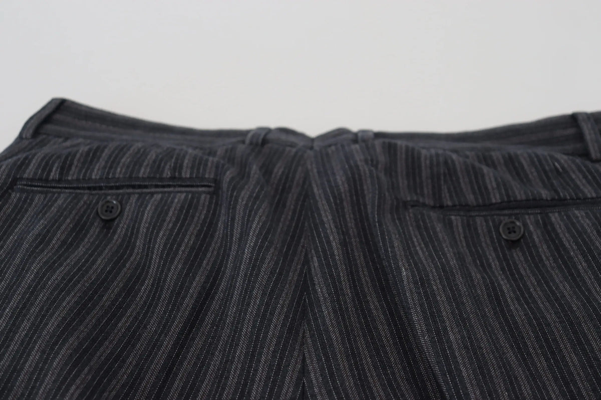 Dolce & gabbana pantalons chinos habillés gris foncé à rayures fines verticales avec boutons noirs