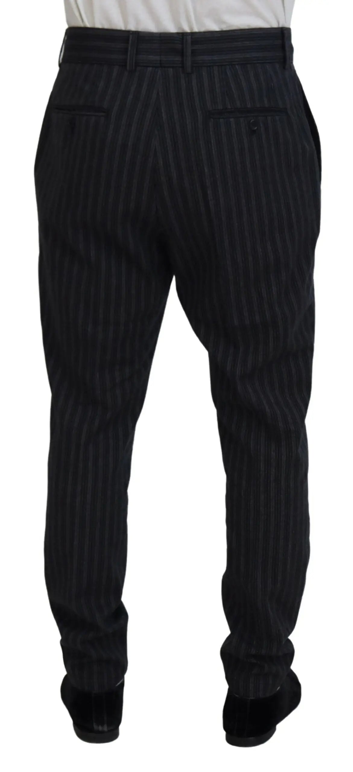 Dolce & gabbana pantalon chino gris foncé à rayures avec coupe ajustée et ceinture assortie