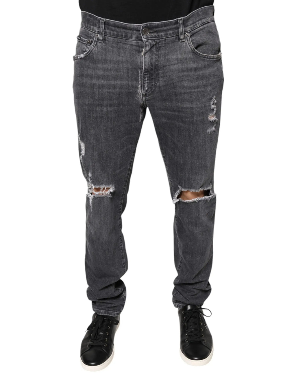 Dolce & Gabbana jean skinny en coton gris foncé déchiré avec des déchirures intentionnelles aux genoux