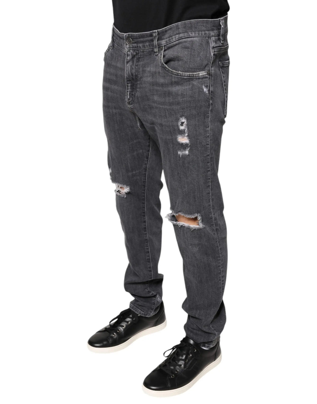 Jean skinny en denim coton gris foncé déchiré aux genoux de dolce gabbana