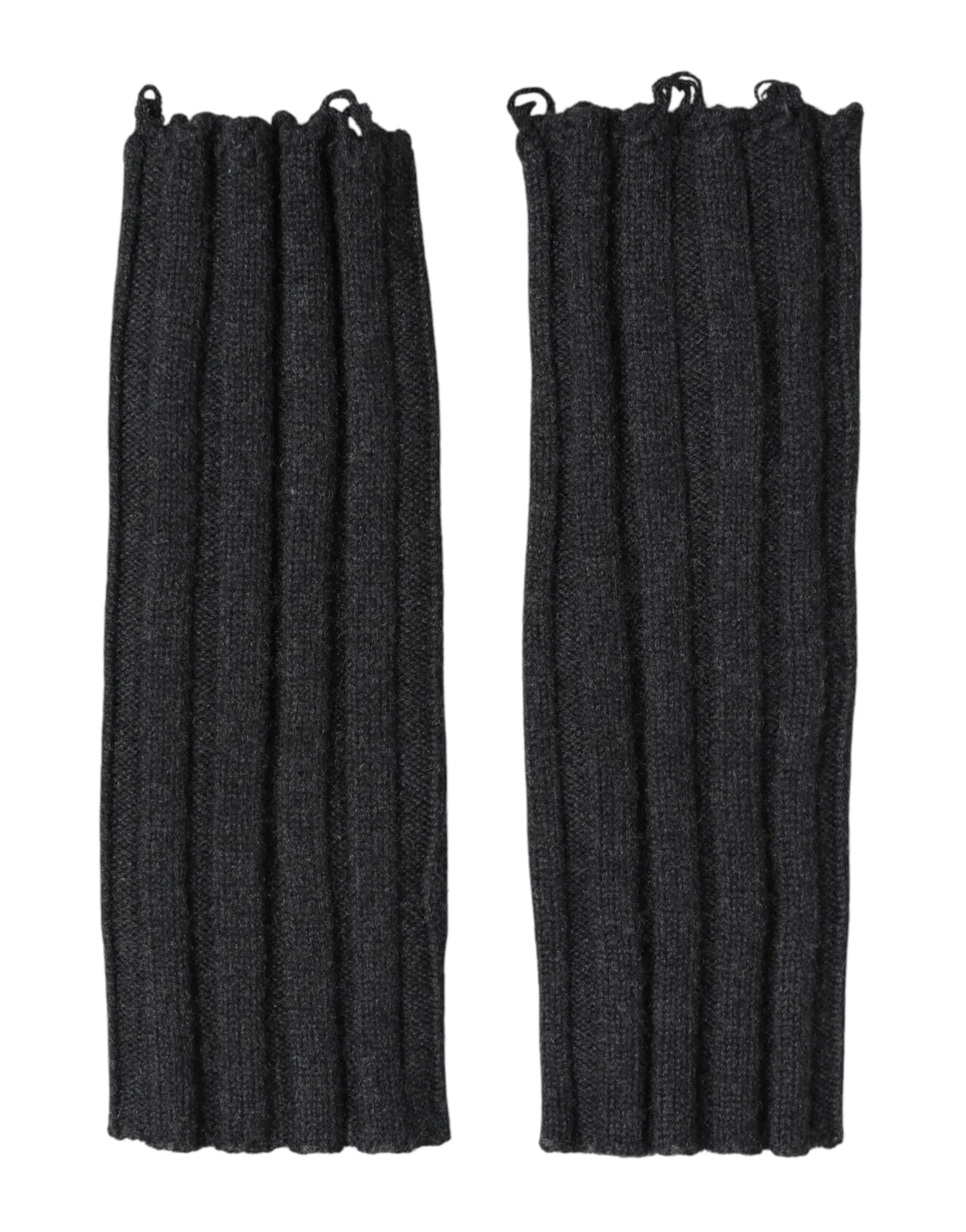 Un paire de mitaines sans doigts en laine vierge gris foncé dolce & gabbana avec tricot côtelé texturé