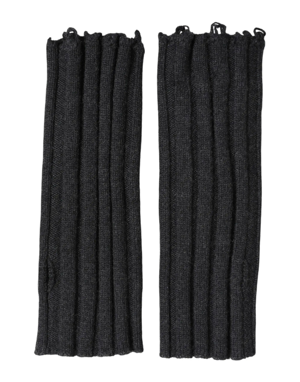 Une paire de gants sans doigts gris foncé en laine vierge dolce & gabbana à maille côtelée avec poignets élastiqués renforcés