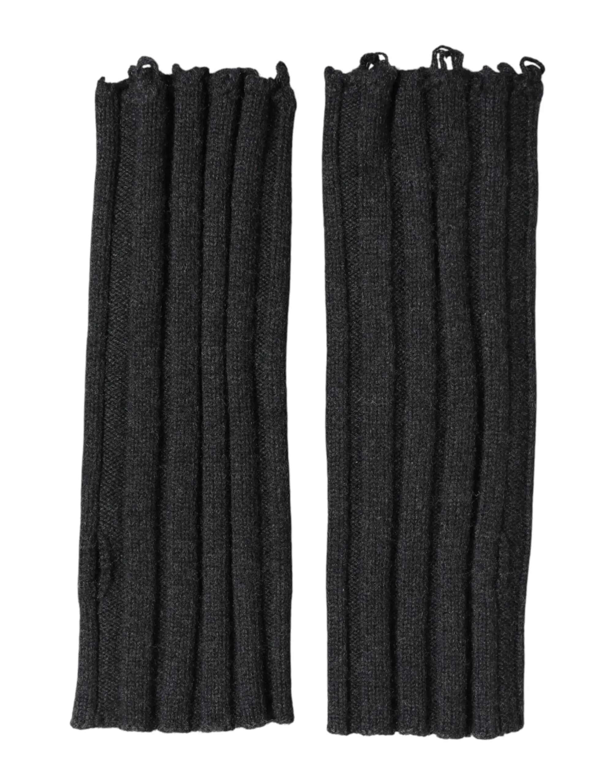 Une paire de gants sans doigts gris foncé en laine vierge dolce & gabbana à maille côtelée avec poignets élastiqués renforcés