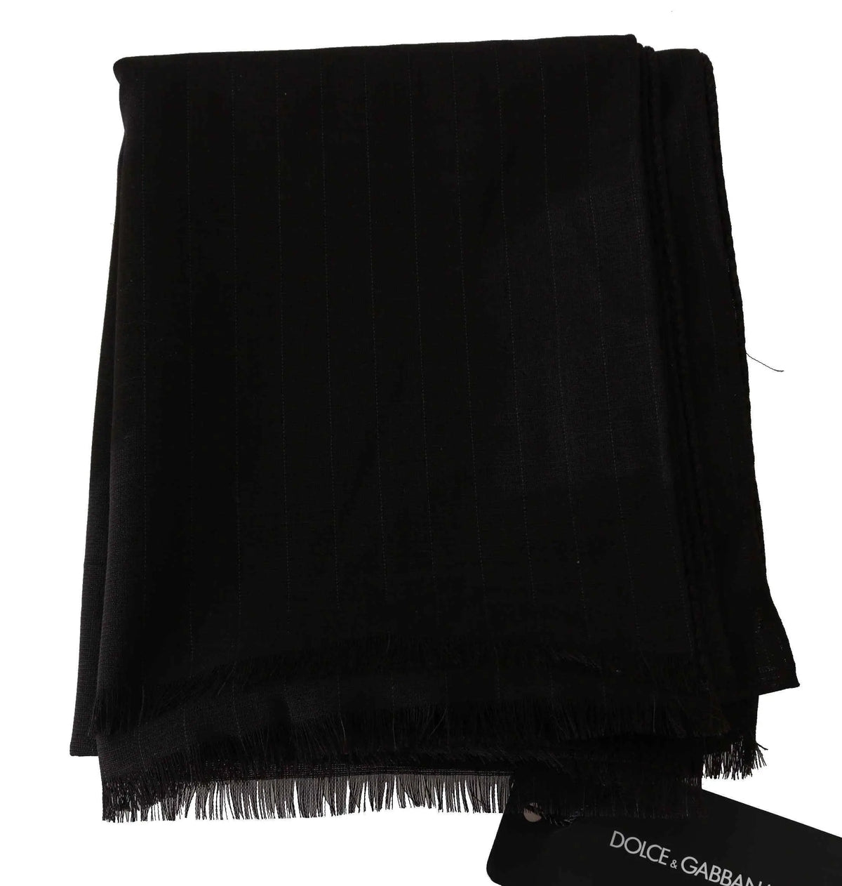 Noir dolce gabbana écharpe en laine vierge avec motif rayé et bords frangés