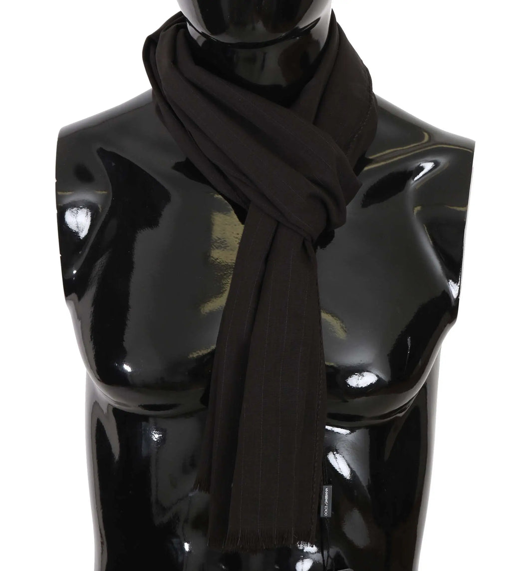Foulard dolce & gabbana noir en laine vierge avec texture côtelée lisse et extrémités à franges