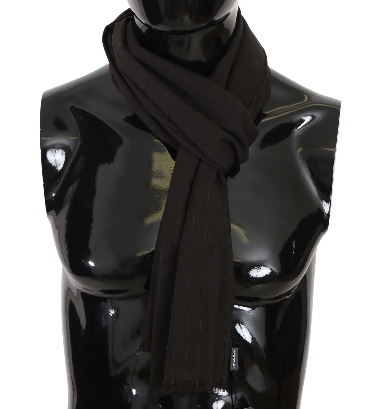 Foulard dolce & gabbana noir en laine vierge avec texture côtelée lisse et extrémités à franges
