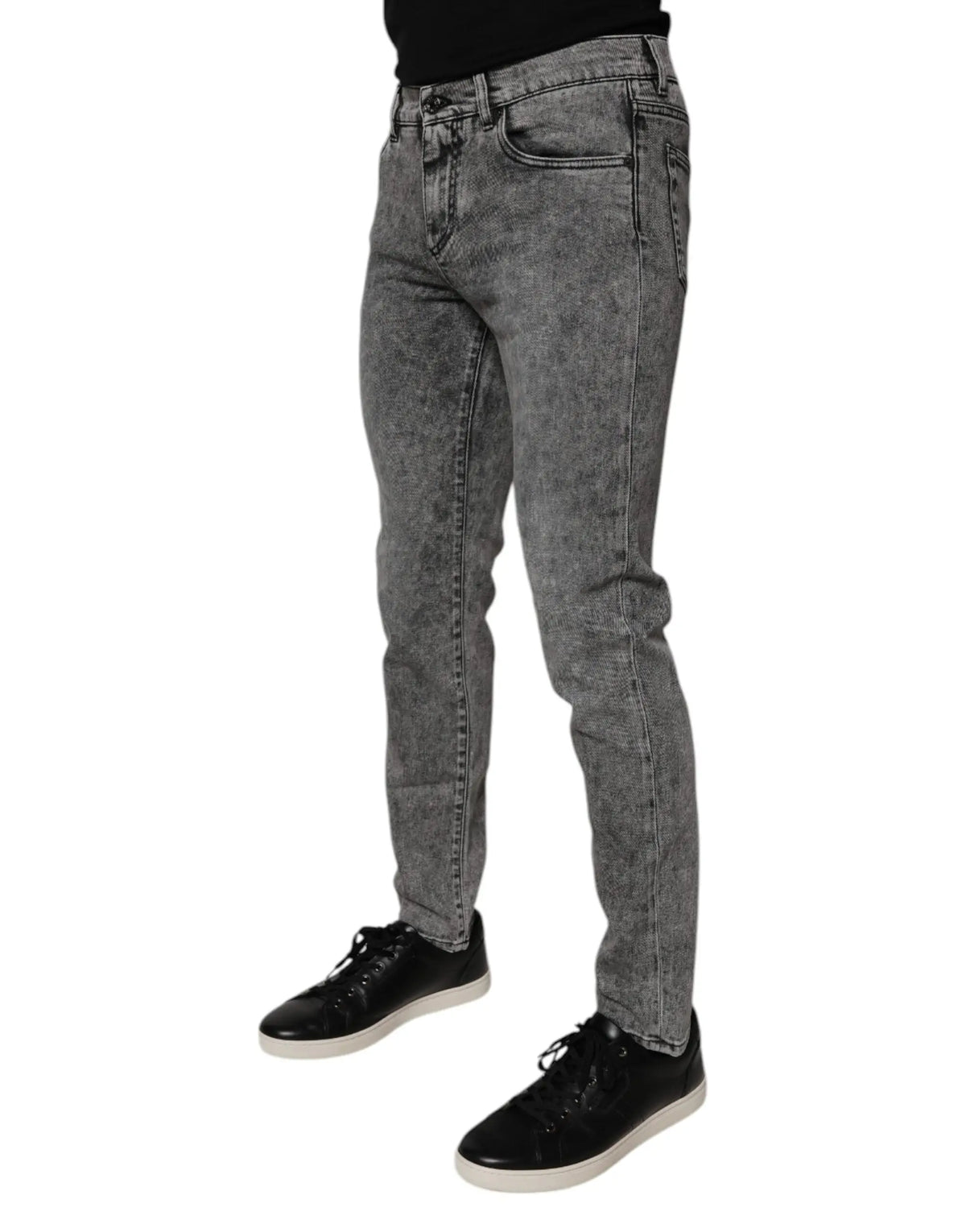 Jeans slim fit en coton gris foncé lavé avec texture délavée et cinq poches classique de dolce & gabbana