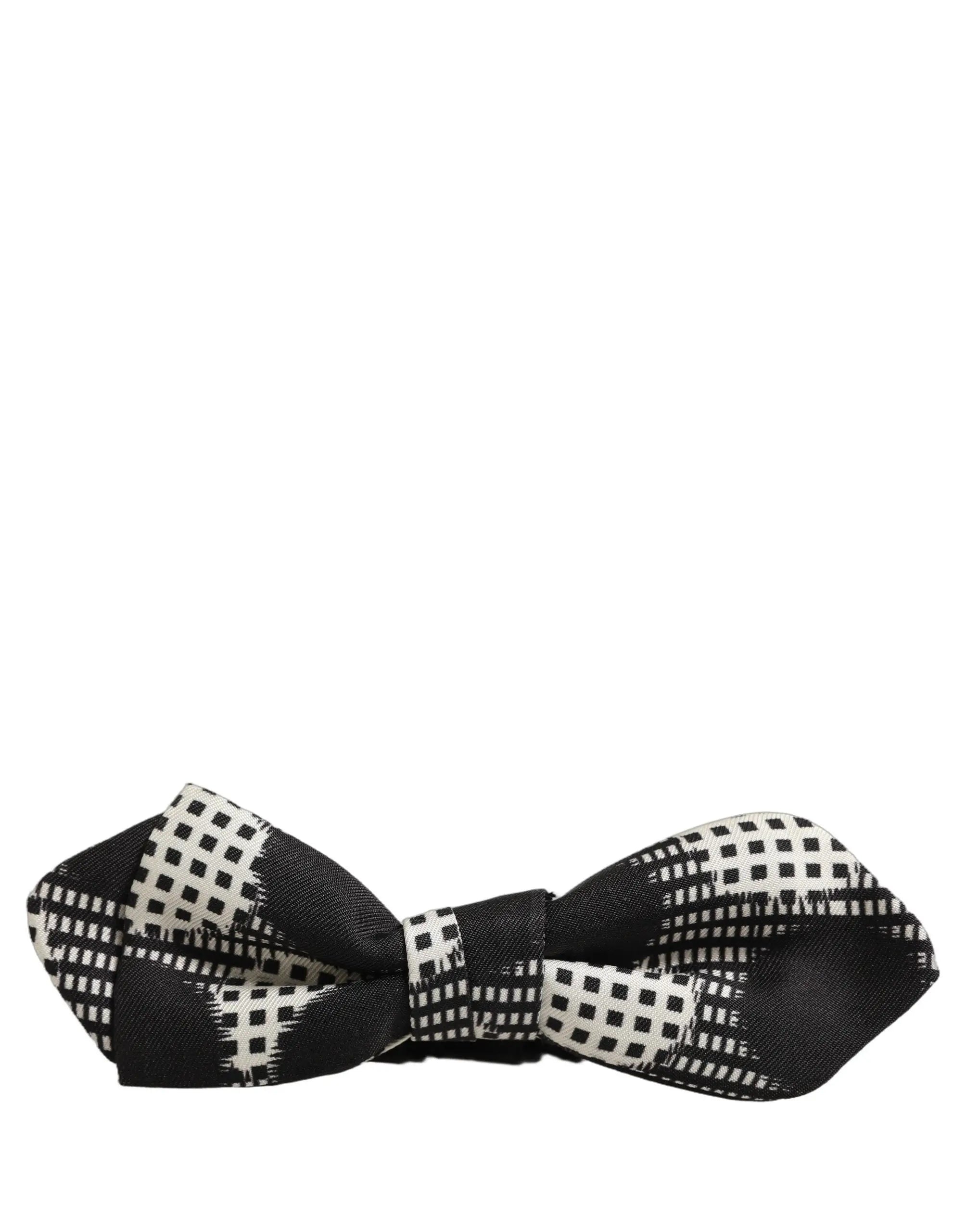Dolce & gabbana noeud papillon réglable gris foncé blanc à carreaux noirs et blancs avec design patchwork moderne