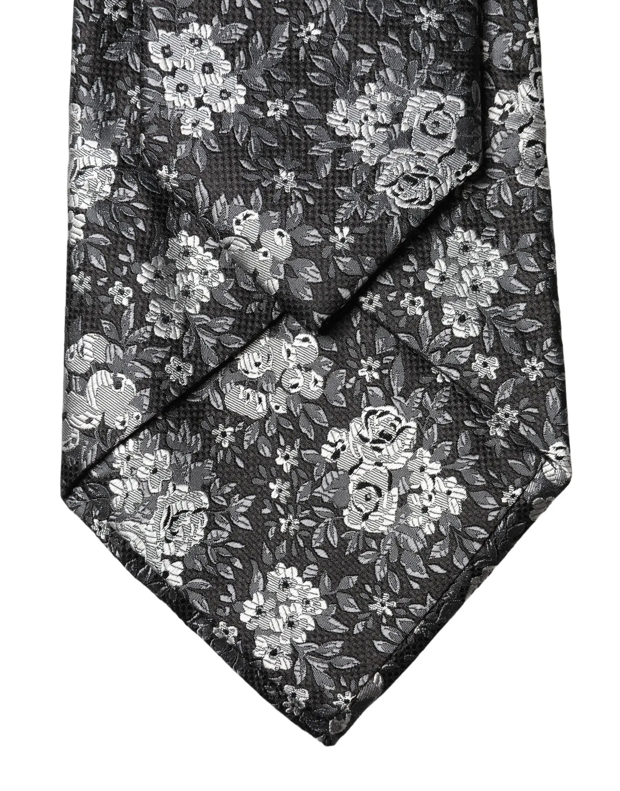 Cravate pour femme en soie dolce & gabbana gris foncé avec motif floral blanc et gris clair réglable