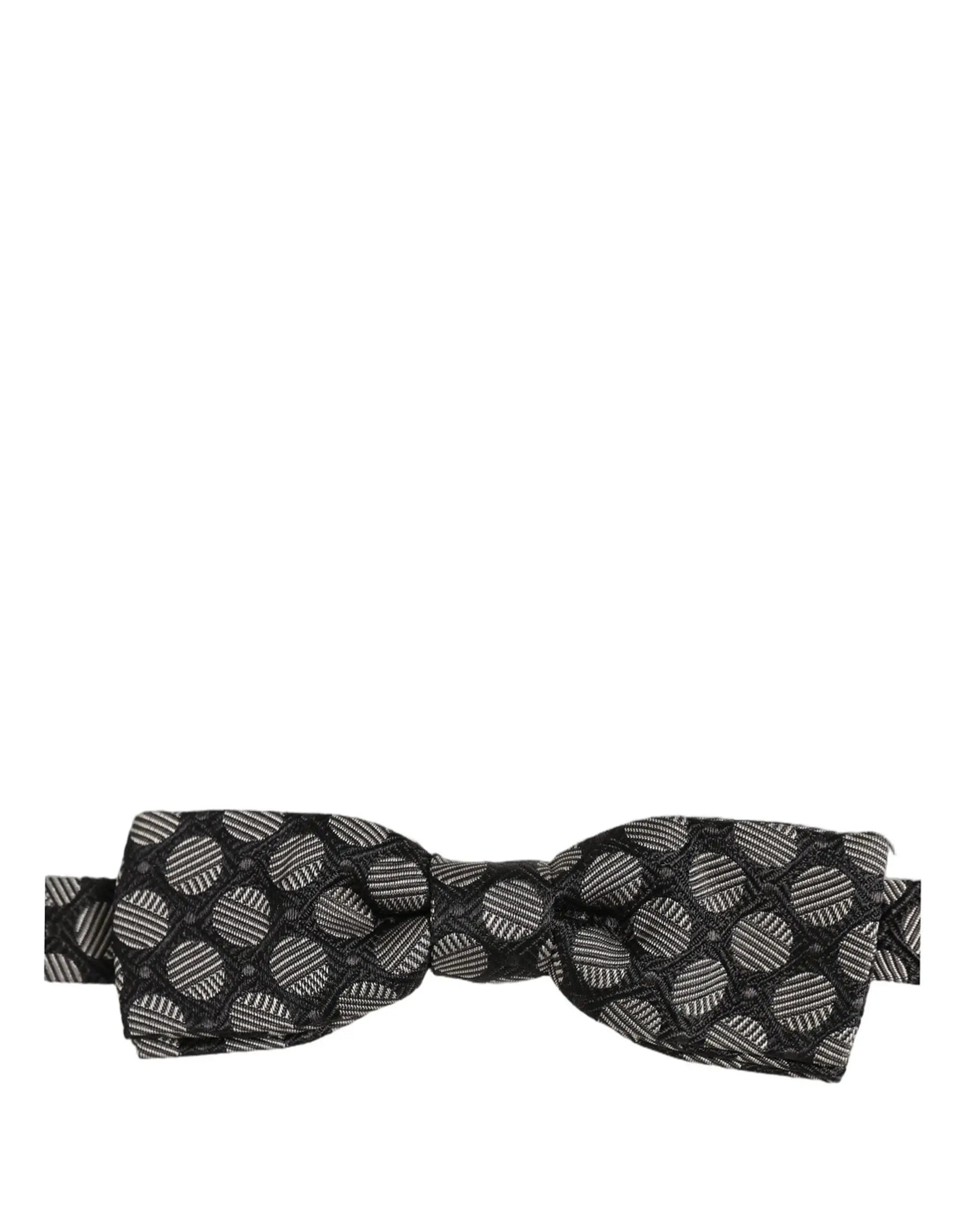 Noeud papillon dolce & gabbana en soie gris foncé avec motif géométrique blanc argenté ajustable