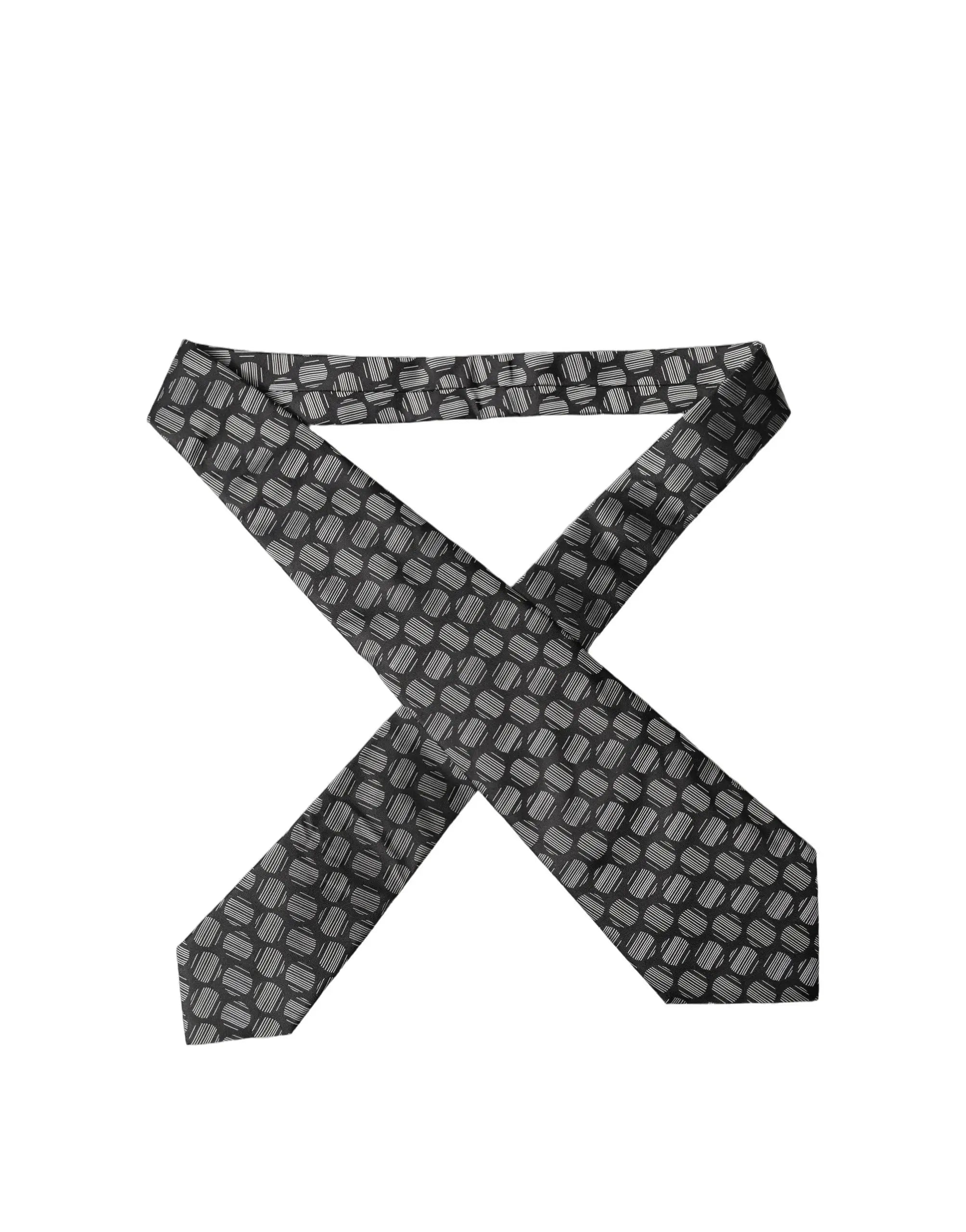 Une cravate noire élégante dolce & gabbana en soie réglable avec un motif géométrique gris clair pour femmes