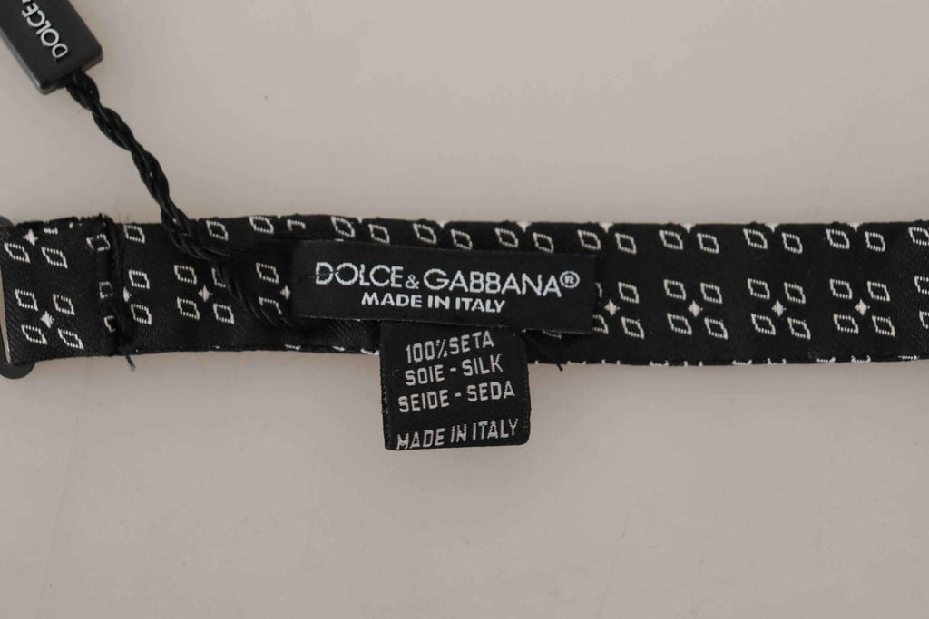 Cravate papillon dolce gabbana en soie 100 pour cent noire à motif géométrique blanc avec étiquette made in italy