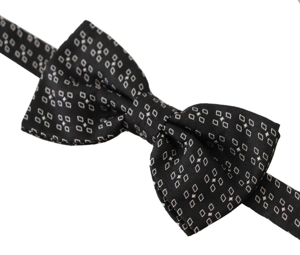Noeud papillon dolce & gabbana noir avec motif géométrique blanc subtil en soie 100 pour cent