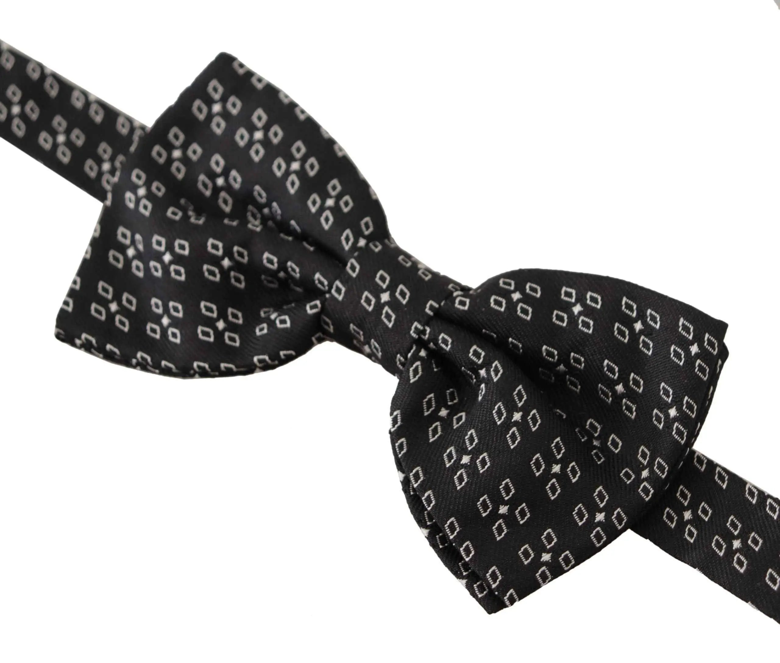 Noeud papillon dolce & gabbana noir avec motif géométrique blanc subtil en soie 100 pour cent
