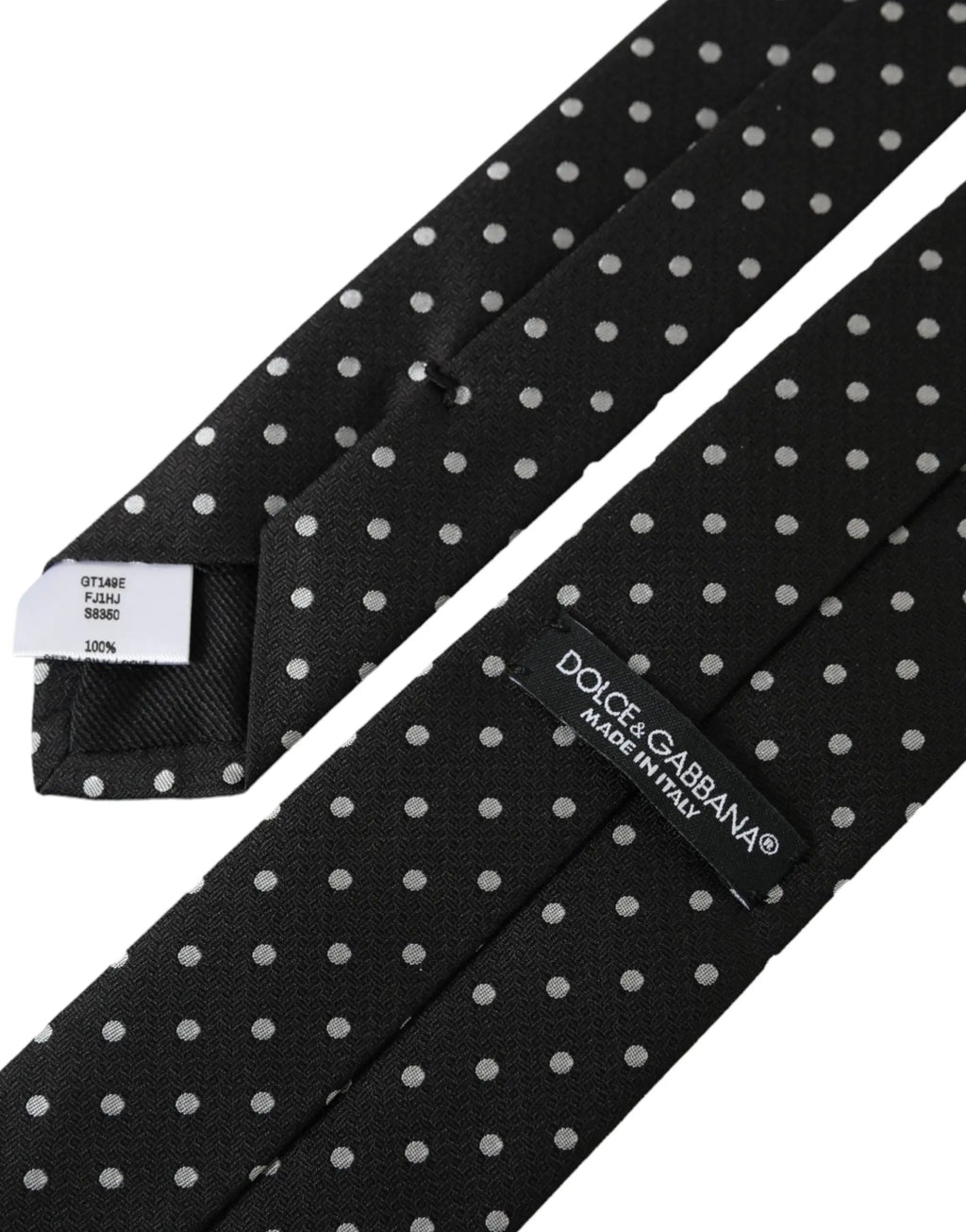 Cravate dolce & gabbana noire à pois blancs en soie 100 % avec masque assorti gris foncé blanc