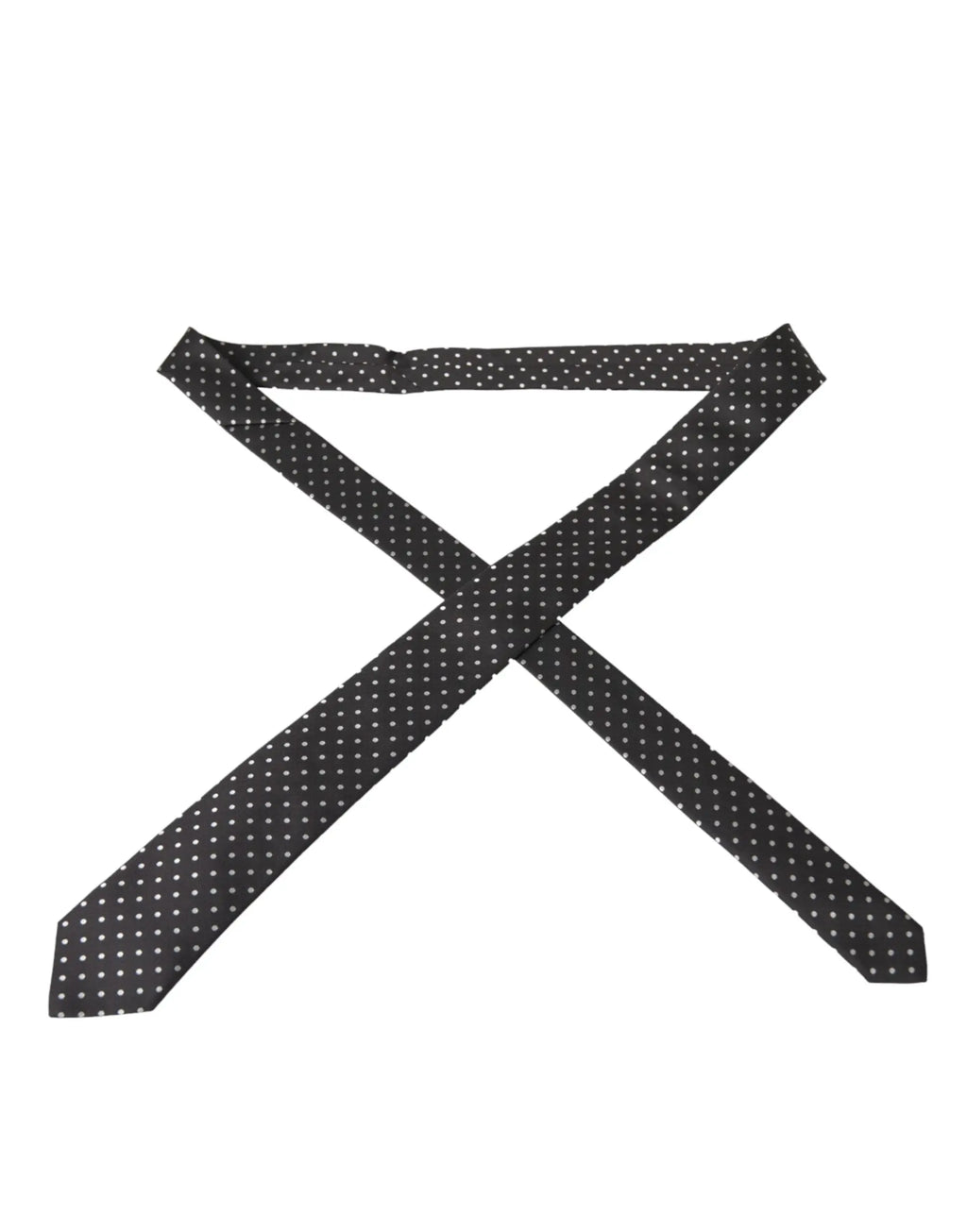 Cravate noire à pois blancs dolce & gabbana en soie 100 % gris foncé utilisée comme masque facial