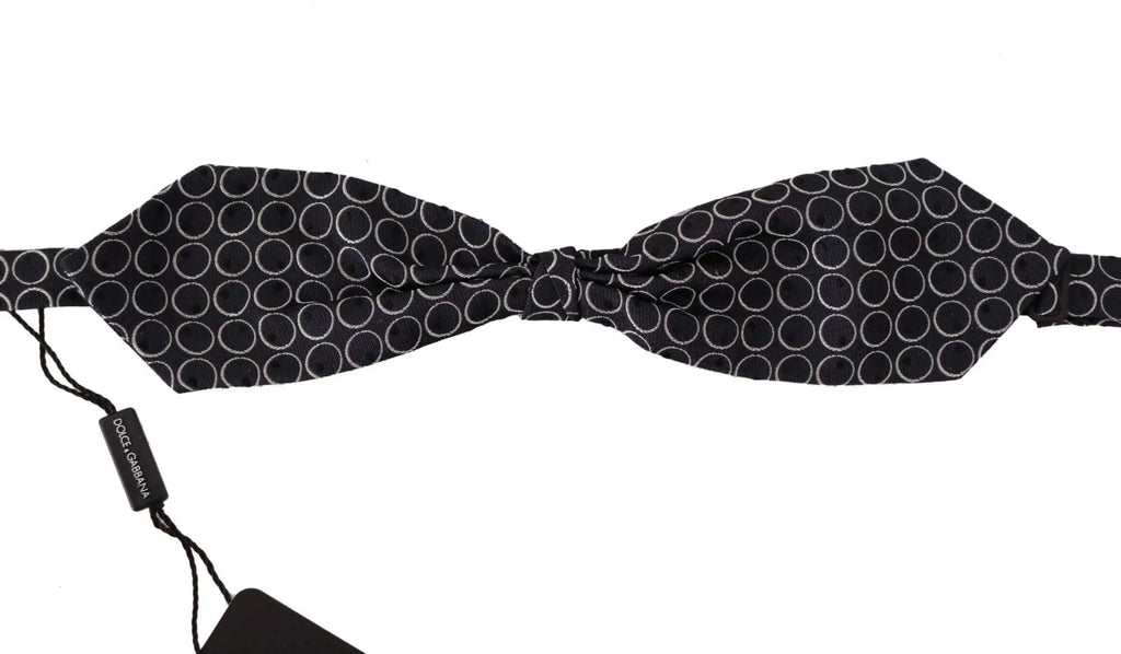 Noeud papillon dolce & gabbana en soie 100  pour cent gris foncé à motifs de cercles concentriques blancs