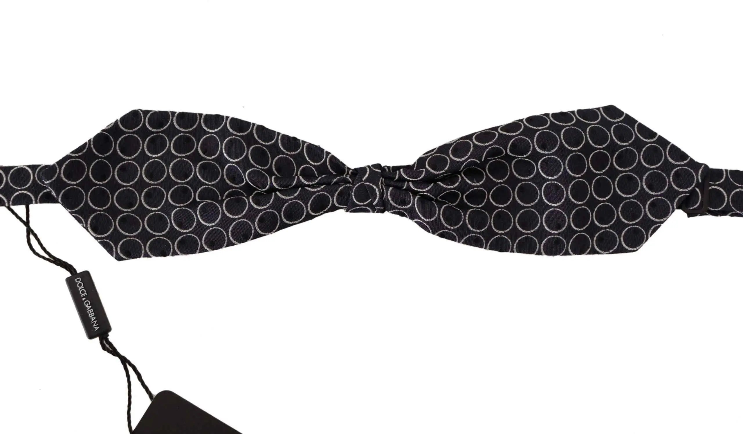 Noeud papillon dolce & gabbana en soie 100  pour cent gris foncé à motifs de cercles concentriques blancs