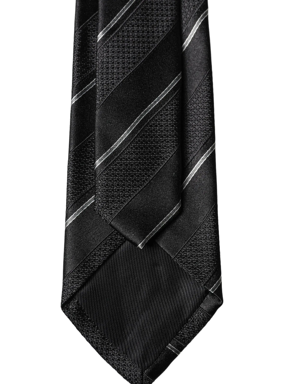 Cravate homme dolce gabbana en soie 100 pour cent gris foncé avec rayures blanches ajustable à motif texturé