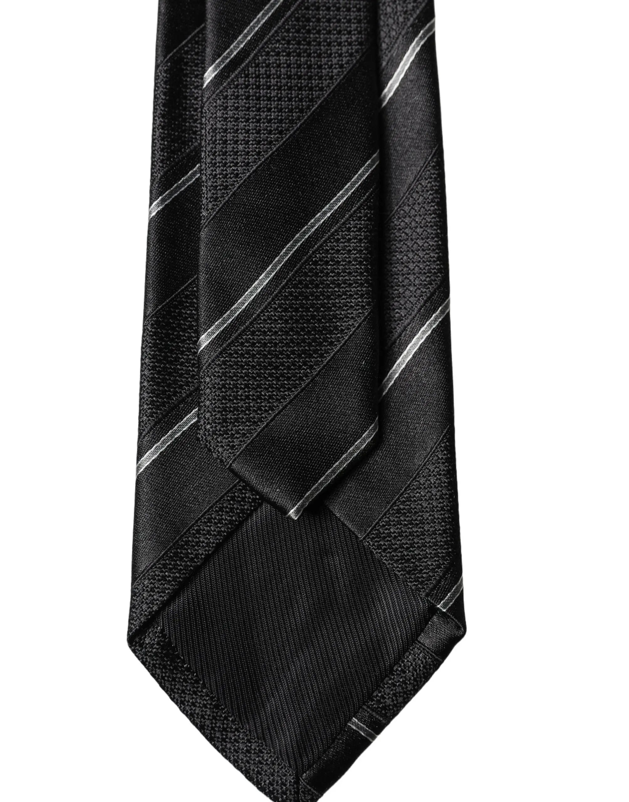 Cravate homme dolce gabbana en soie 100 pour cent gris foncé avec rayures blanches ajustable à motif texturé