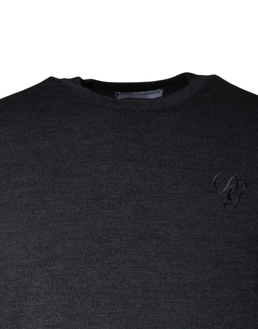 Pull noir en laine texturée dolce & gabbana avec col rond et logo brodé subtil sur la poitrine