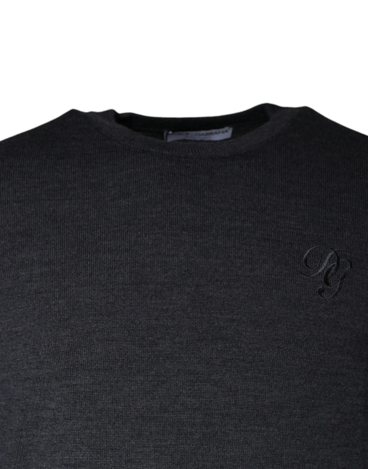Pull noir en laine texturée dolce & gabbana avec col rond et logo brodé subtil sur la poitrine