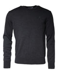 Pull en laine dolce gabbana gris foncé avec col rond et logo brodé subtil sur la poitrine gauche