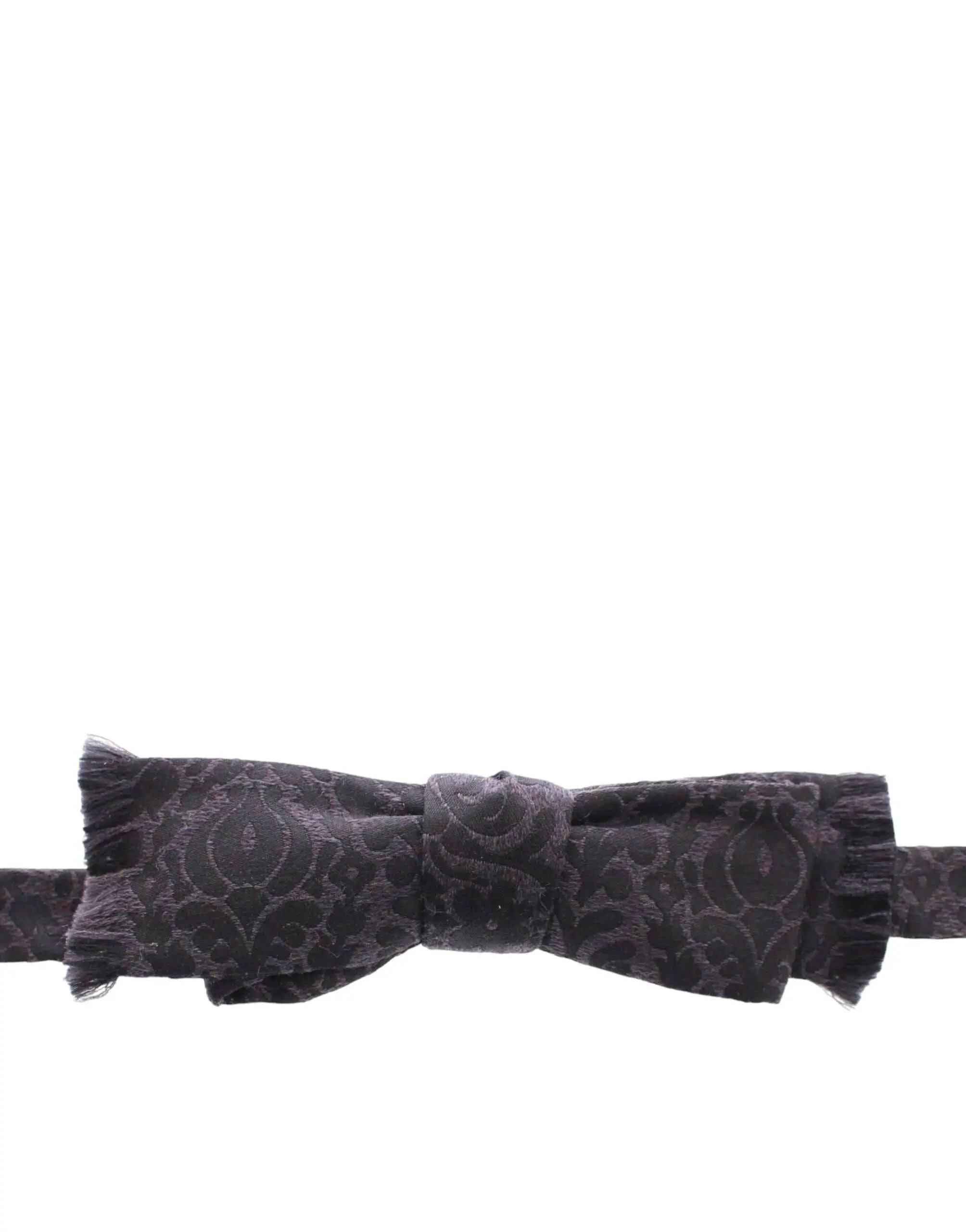 Dark gray dolce & gabbana wool silk bow tie with subtle damask pattern and frayed edges for men