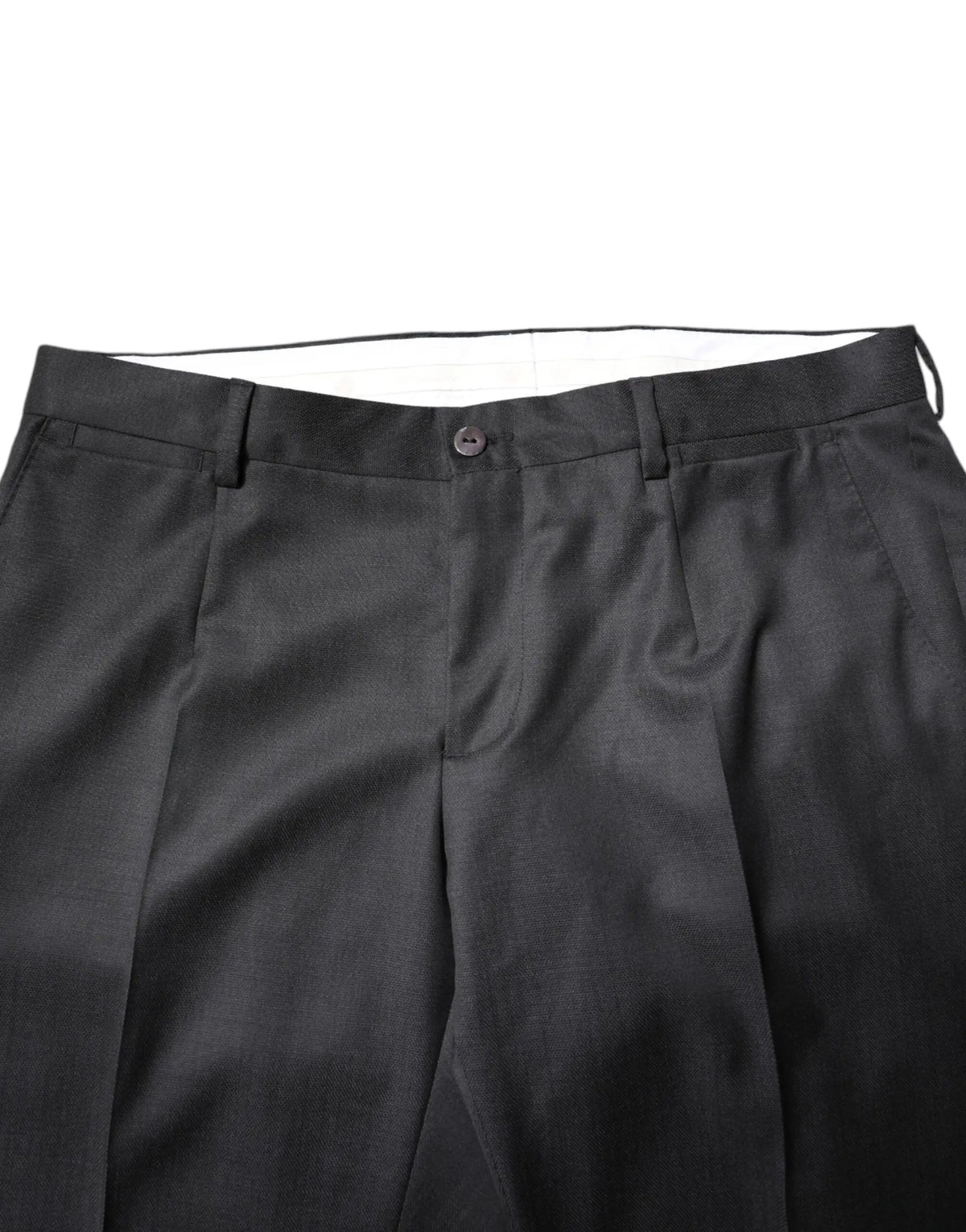 Pantalon plissé noir avec fermeture par bouton et doublure blanche intérieur pour costume deux pièces en laine dolce & gabbana gris foncé
