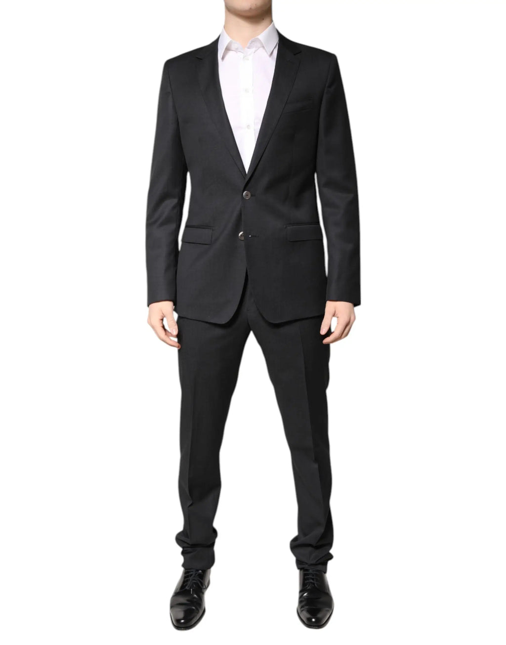Veste noire ajustée dolce gabbana en laine gris foncé avec fermeture simple boutonnage deux boutons