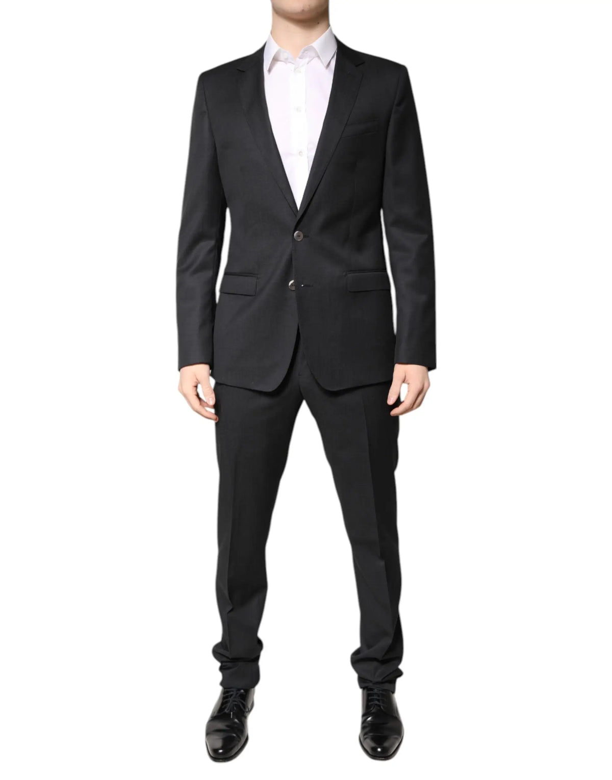 Veste noire ajustée dolce gabbana en laine gris foncé avec fermeture simple boutonnage deux boutons