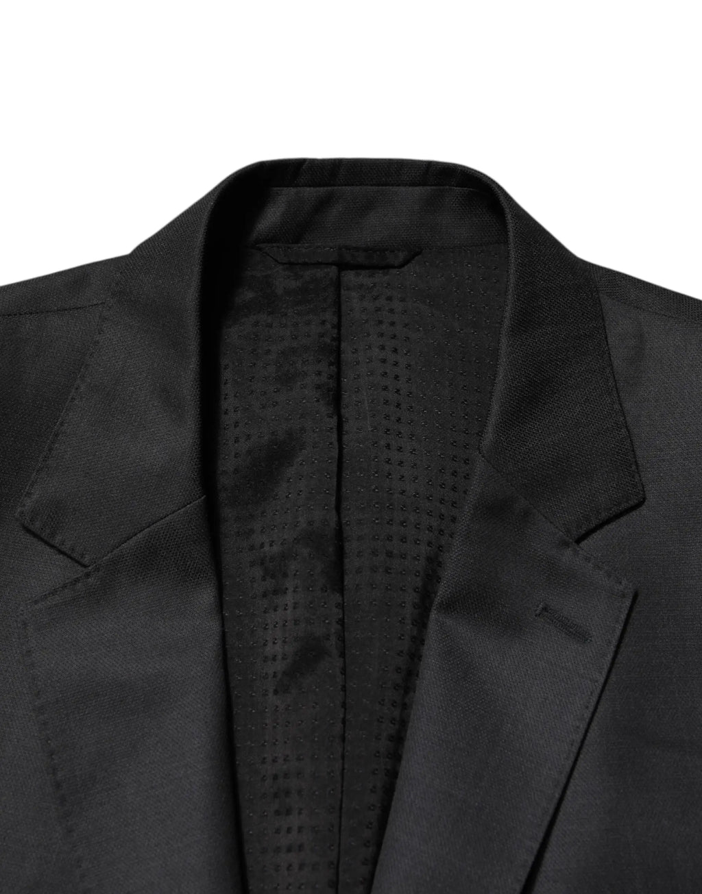 Blazer noir ajusté dolce & gabbana avec doublure texturée subtile dans le costume en laine gris foncé