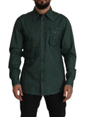 Chemise dolce & gabbana vert foncé à manches longues avec boutons et deux poches poitrine avec logo subtil