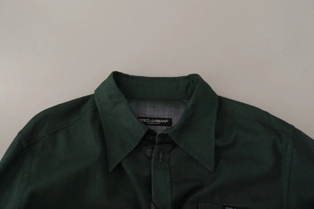 Chemise dolce & gabbana vert foncé à boutons manches longues col classique avec étiquette de marque subtile