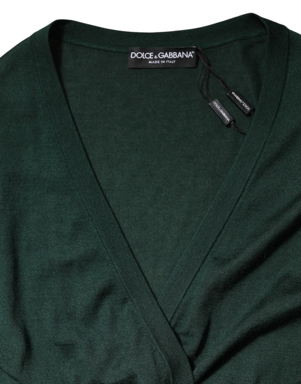 Dolce & gabbana cardigan en cachemire et soie vert foncé à col en v fabriqué en italie
