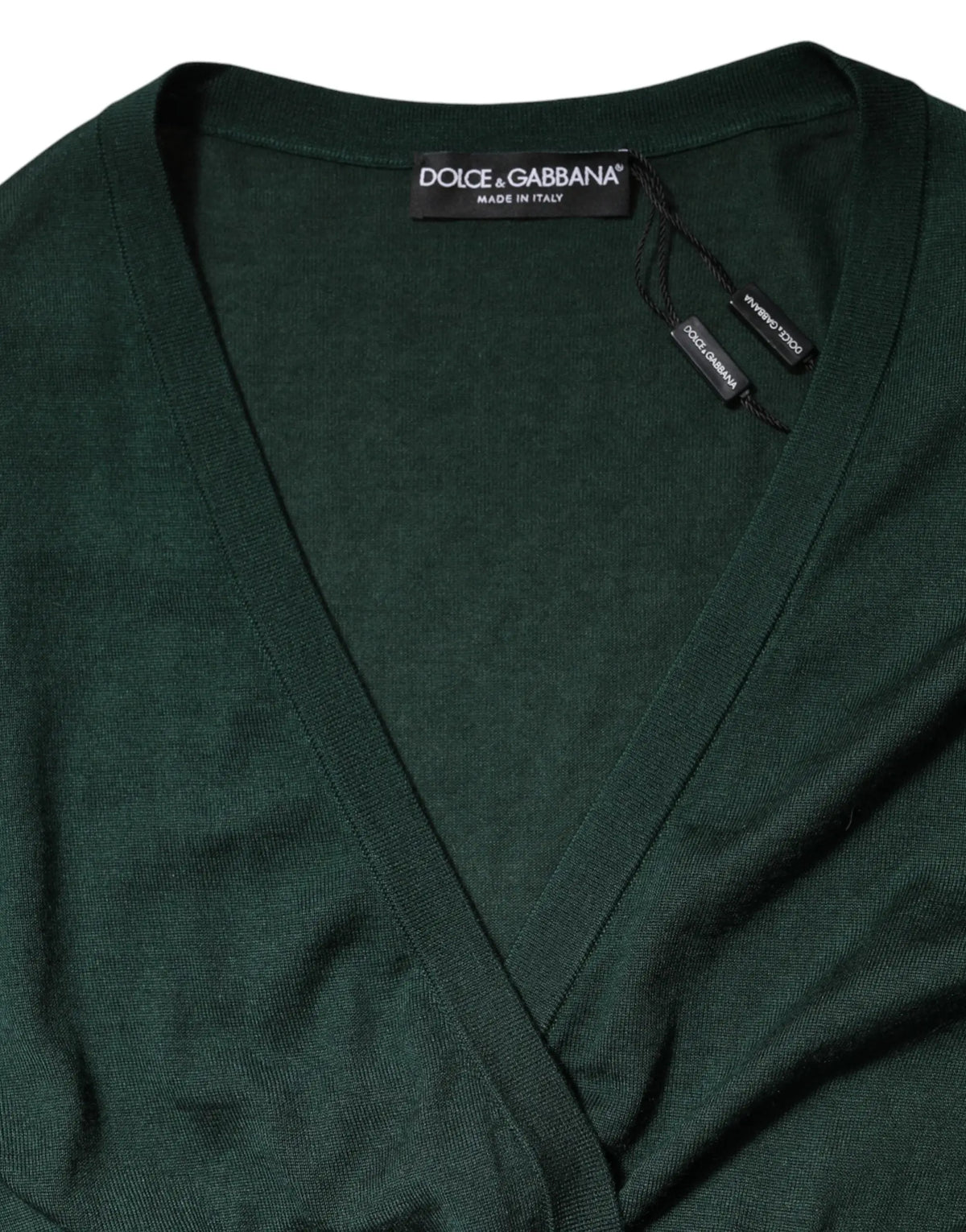 Dolce & gabbana cardigan en cachemire et soie vert foncé à col en v fabriqué en italie