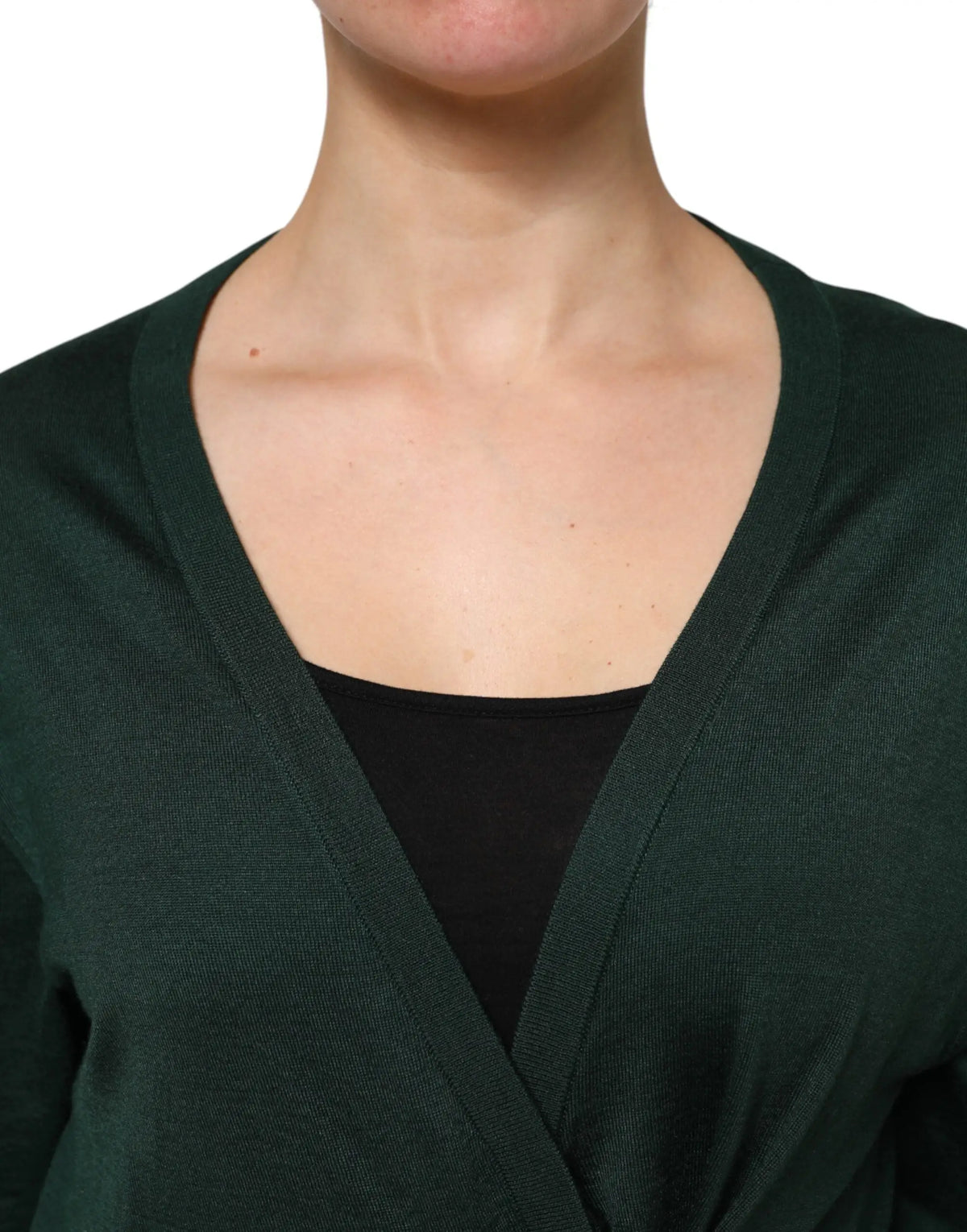 Cardigan cachemire soie vert foncé dolce & gabbana en maille côtelée douce à col en v style portefeuille