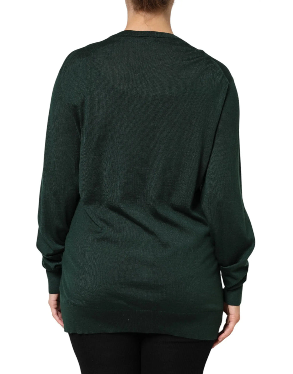 Dolce & gabbana cardigan en cachemire et soie vert foncé avec manches longues et tissu doux légèrement texturé