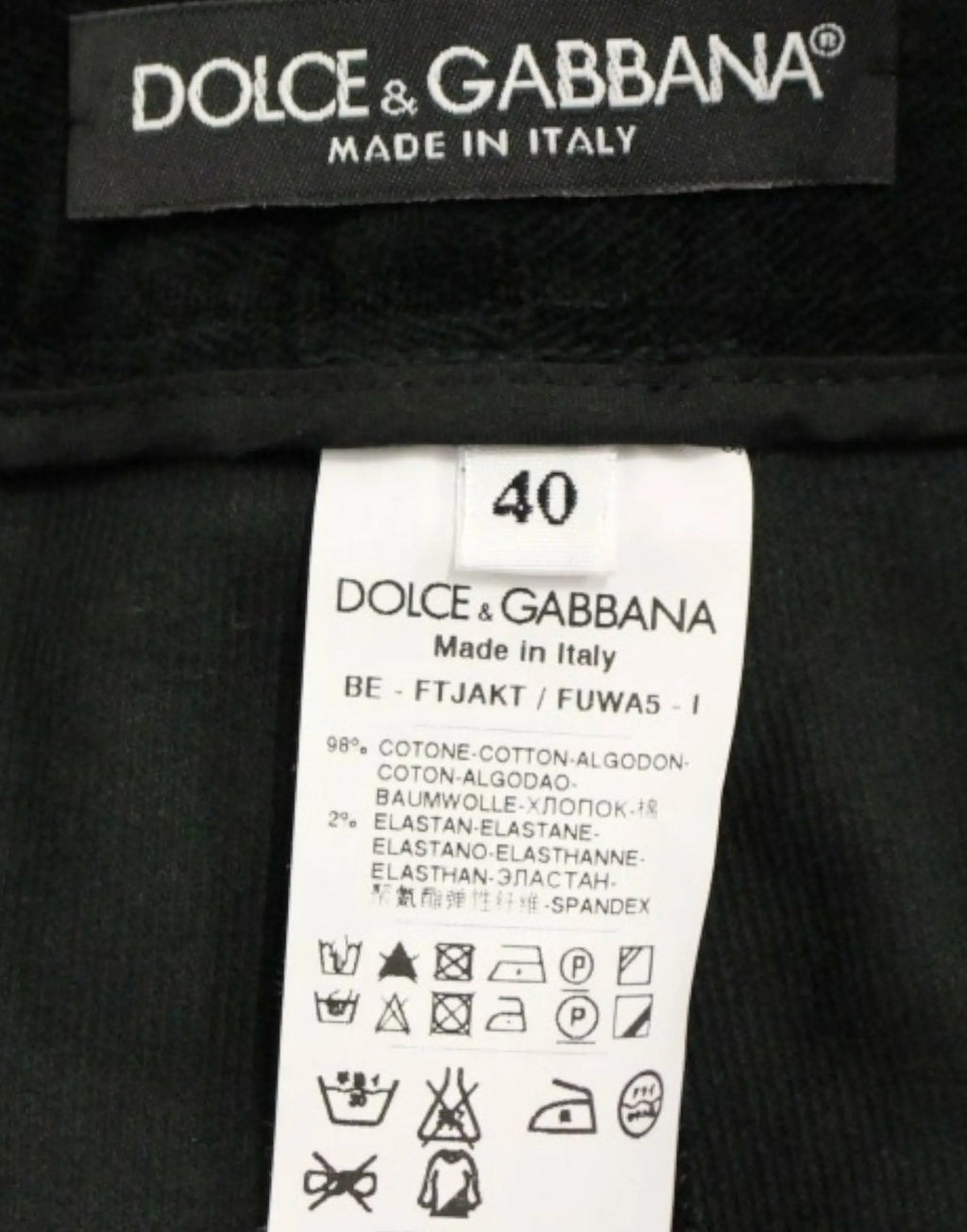 Étiquette noire dolce & gabbana taille 40 avec composition tissu pour short vert foncé en coton