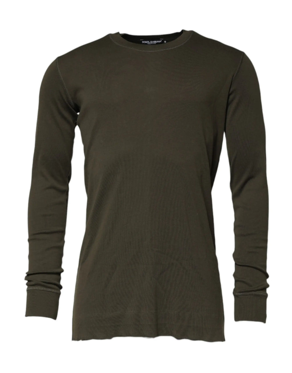 T-shirt dolce & gabbana vert foncé manches longues col rond en coton, style olive pour un usage décontracté