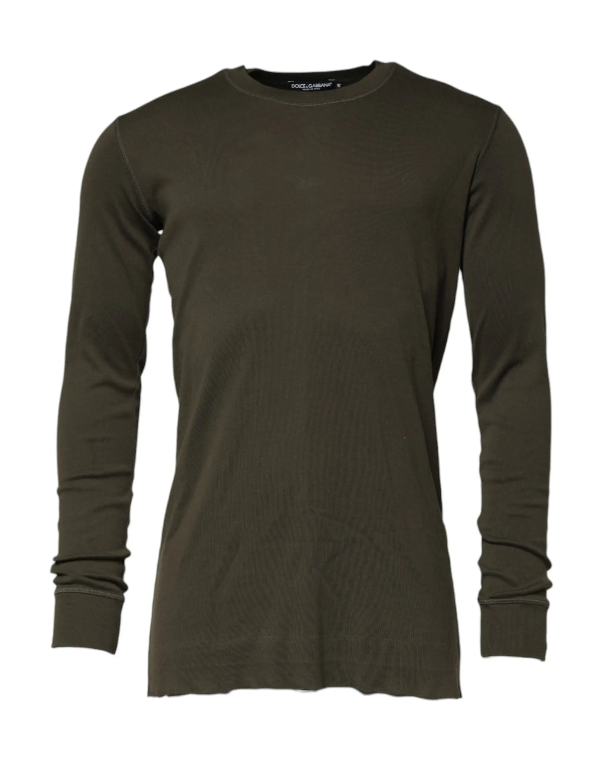 T-shirt dolce & gabbana vert olive manches longues col rond en coton pour un style décontracté et élégant