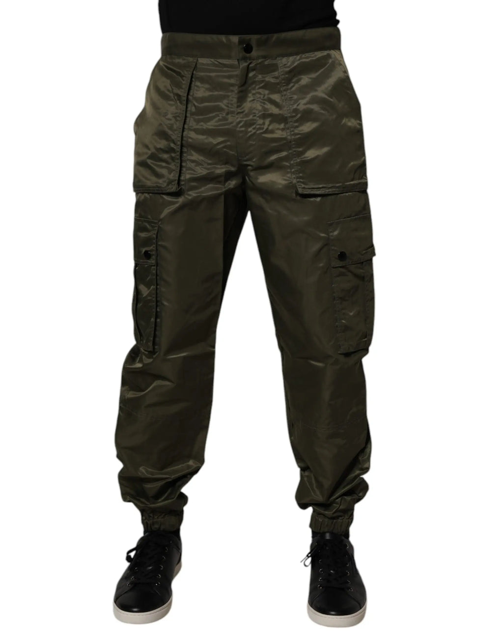 Pantalon cargo dolce & gabbana vert foncé en nylon avec multiples poches et taille ajustable par cordon