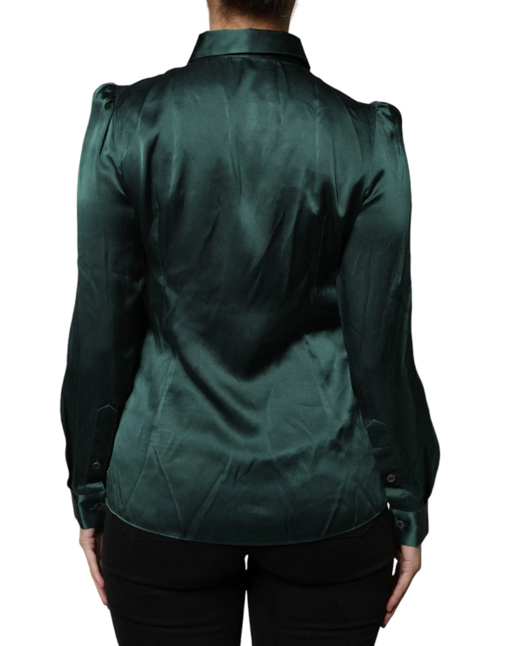 Blouse dolce & gabbana en satin de soie vert émeraude avec manches bouffantes et col classique