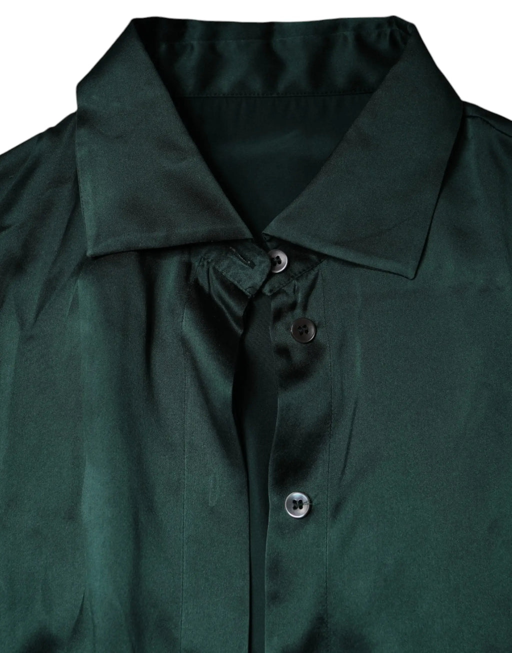 Chemise dolce & gabbana en satin de soie vert foncé avec col net et boutons assortis manches longues