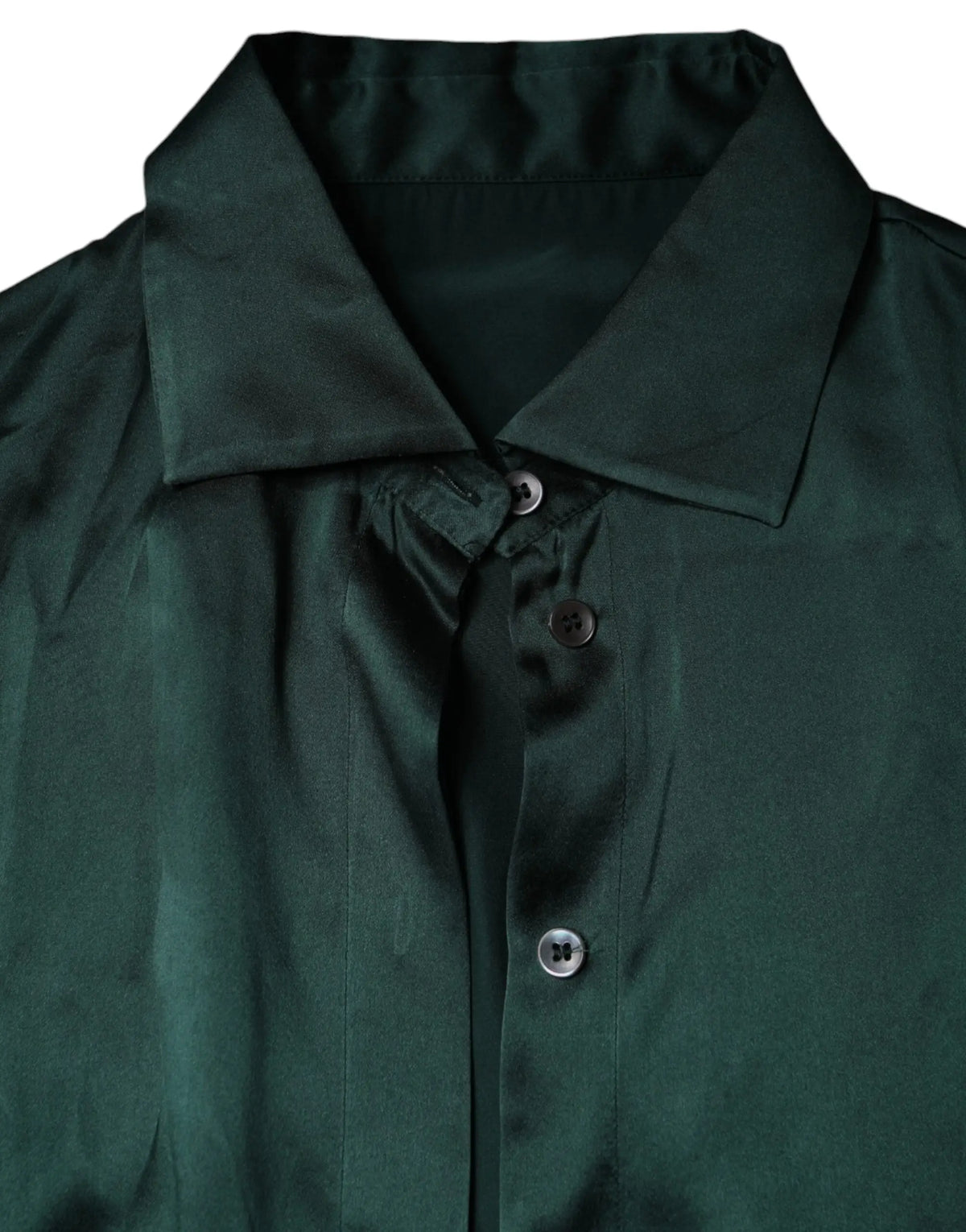 Chemise dolce & gabbana en satin de soie vert foncé avec col net et boutons assortis manches longues