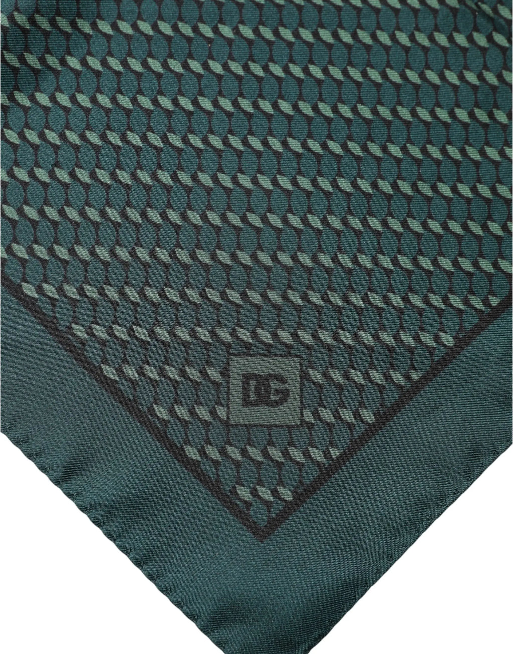 Foulard en soie vert foncé dolce gabbana 32x31 cm avec motif géométrique subtil et logo d&g au coin