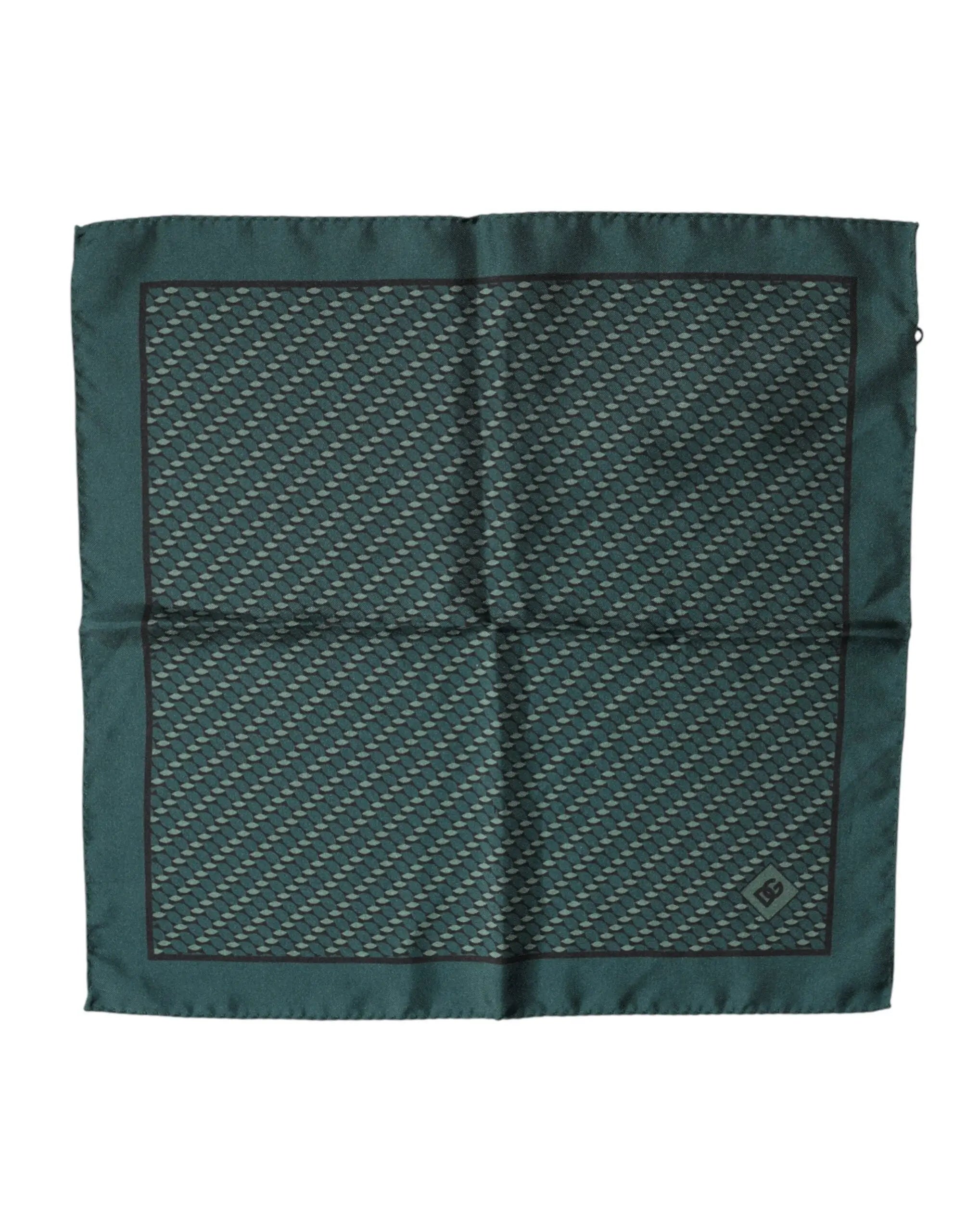 Mouchoir en soie vert foncé dolce gabbana avec motif diagonal subtil et bord noir 32cm x 31cm avec logo d&g