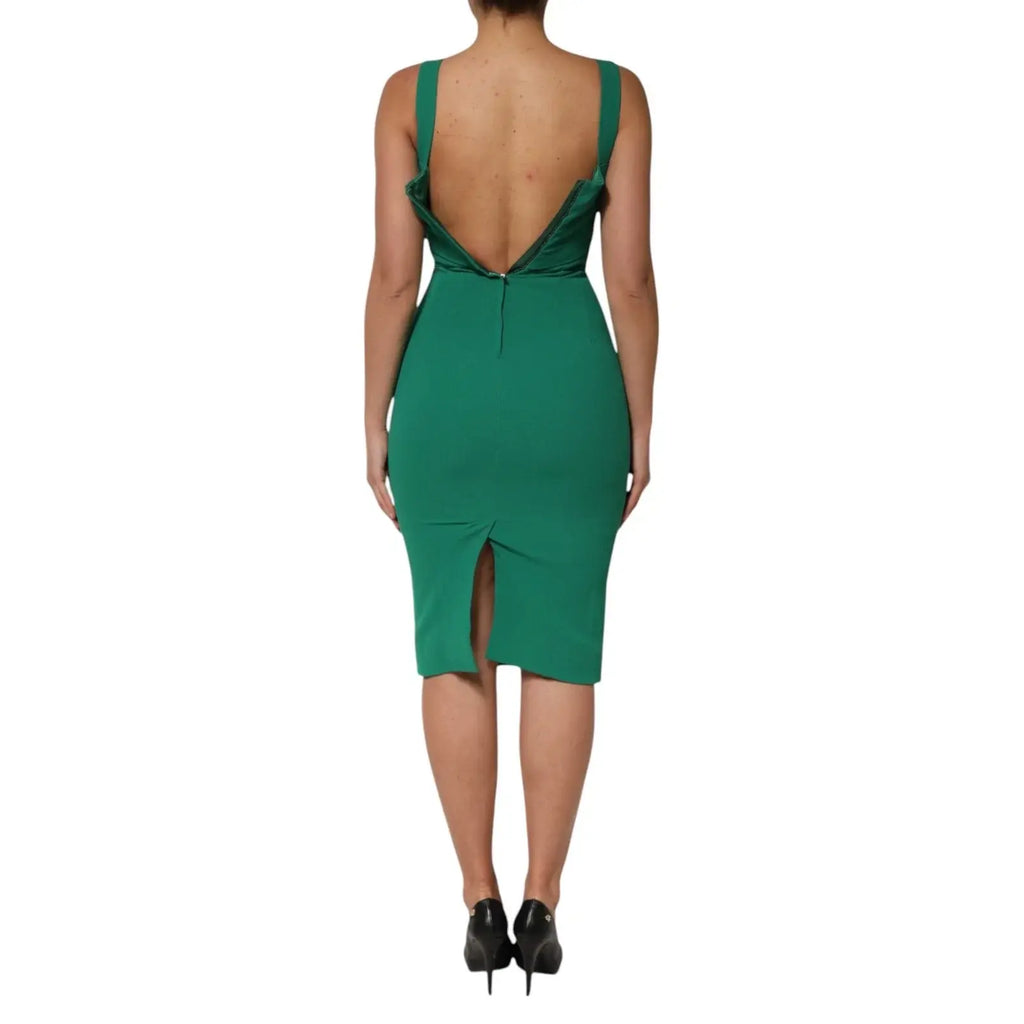 Robe moulante sans manches en rayonne vert émeraude de dolce gabana vue de dos avec dos plongeant et fente latérale