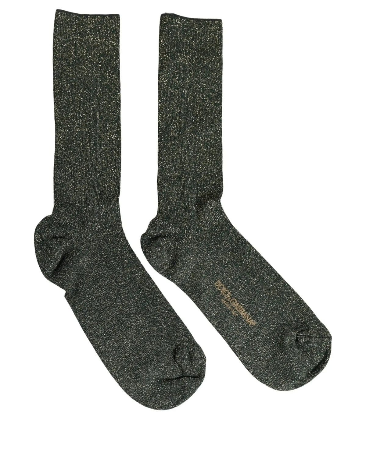 Chaussettes mi-mollet vert foncé en viscose dolce & gabbana avec texture scintillante et logo brodé au talon visible arrière