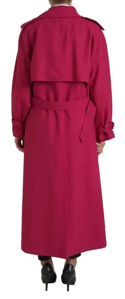 Dolce & gabbana trench coat fuchsia à double boutonnage avec ceinture et col militaire classique en tissu élégant